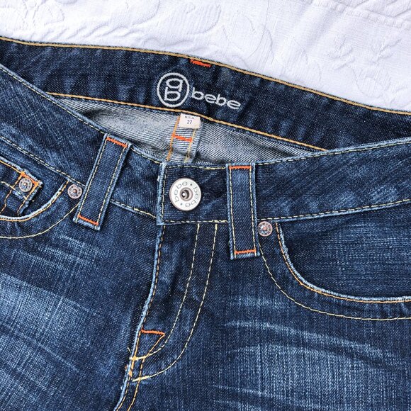 VTG Bebe Jeans Logo Size 27 Flared Leg Rhinestone Bling Y2k Made in the USA - Picture 3 of 7